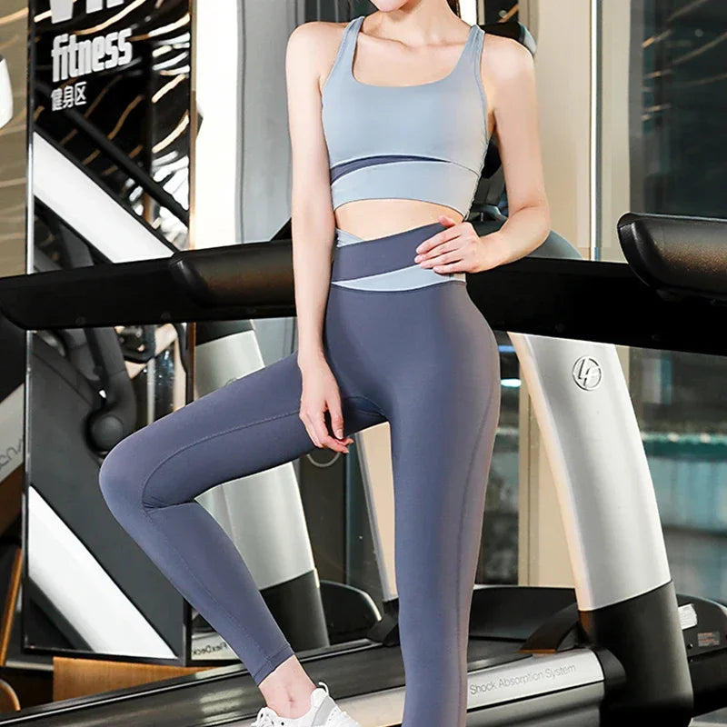 Women Yoga Sets Gym Fitness Suits Shockproof Sports Bra Crop Top High Waist Pants 2 Pcs Tracksuit Lady Butt-lifted Sportswear