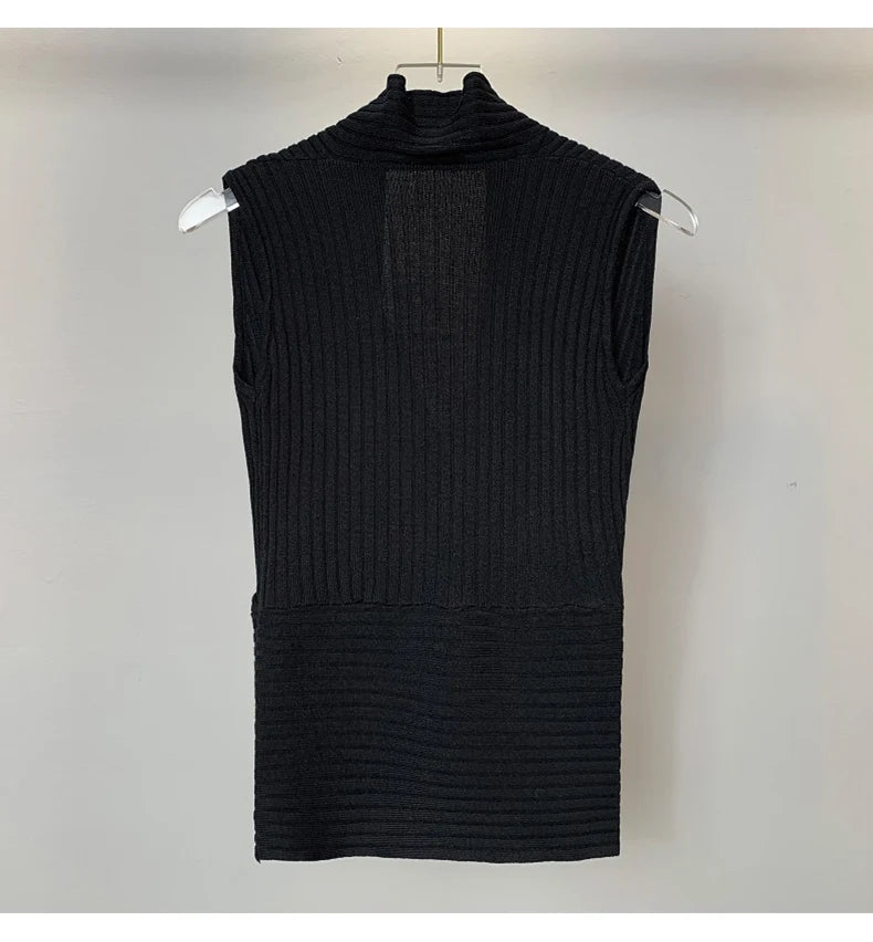 Sexy Deep V-Neck Knitted Crop Top Slim Fit Sleeveless Short Vest Summer New Style Zilihua Commute Style Pure Color Base Shirt