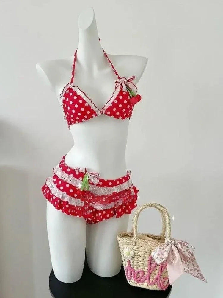 Trendy 2026 Print High Waist Fairy Sexy Sweet 4-Piece Bikini Set - Women's Split Swimwear Beach Vacation Summer Party & Holiday