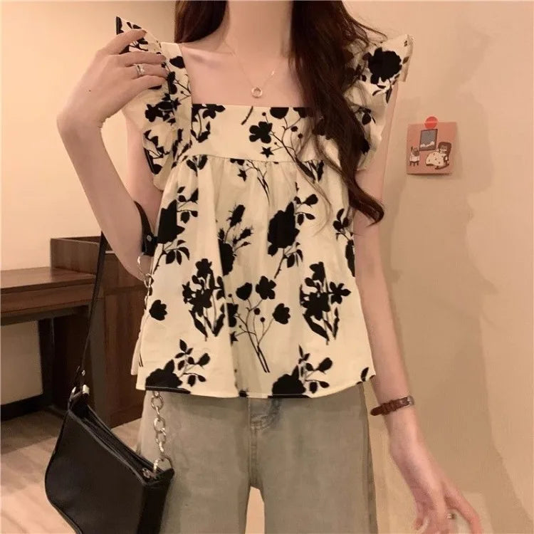 Women's Bow Tie Cami Top Summer Sleeveless Ruffle Hem Crop Top Vibrant Beachwear Loose Fit Casual Blouse
