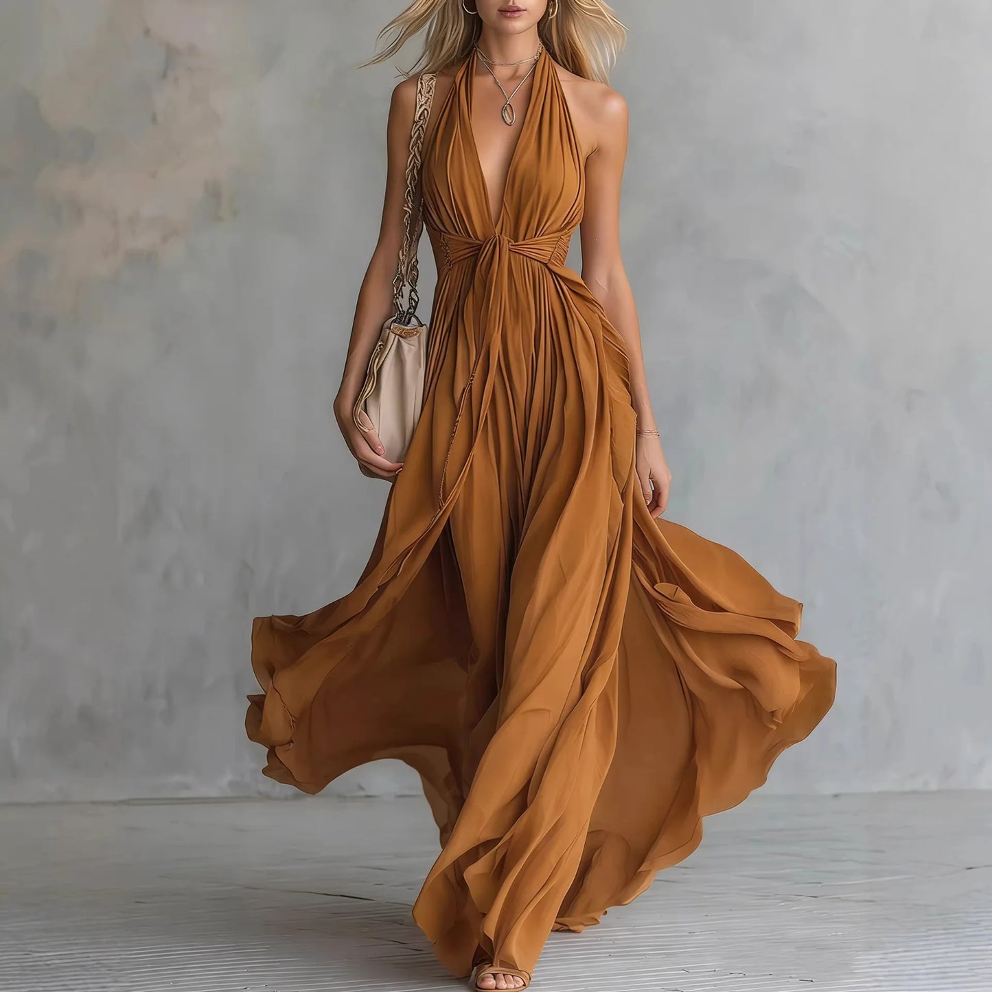 2026 New Women's Sexy Solid Color V-Neck Sleeveless Fitted Dress