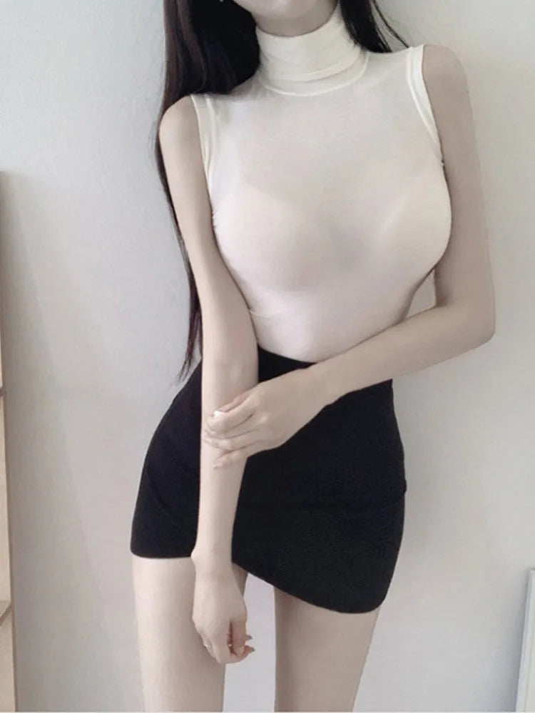 Women's Sexy Solid Halter Crop Top Sleeveless Turtleneck Camisole Summer Casual Fashion Tube Vest
