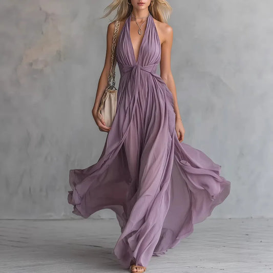 2026 New Women's Sexy Solid Color V-Neck Sleeveless Fitted Dress