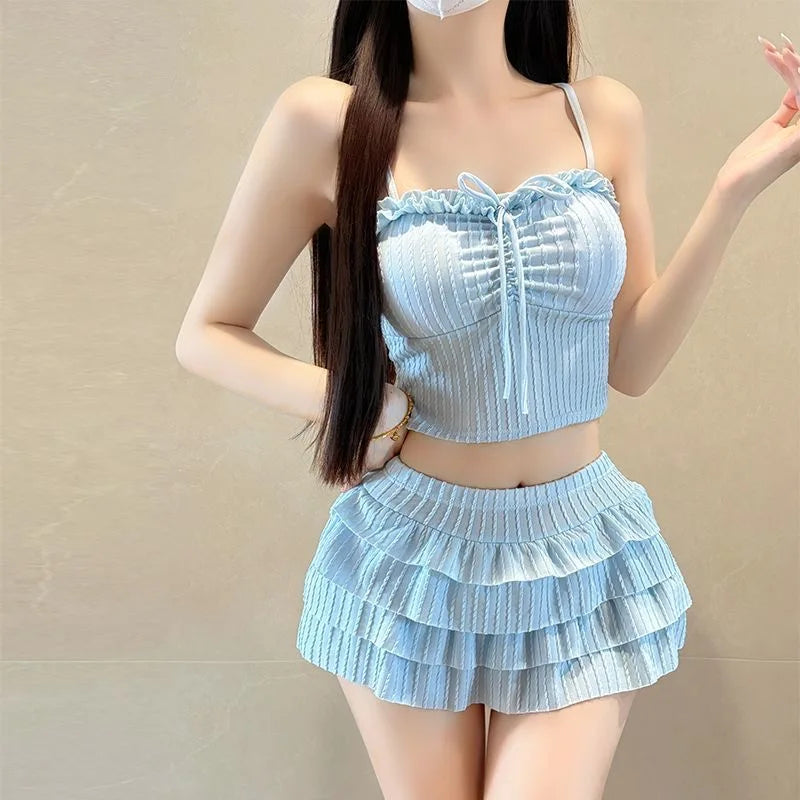 Y2k Harajuku Bikini Sweet 2 Piece Sets Elegant Slim Swimsuit 2000s Swimwear Vintage Beachwear Beach Party Style Swimsuit Women