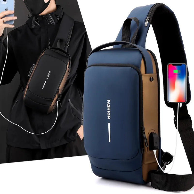 Men's Anti-Theft Password Lock Chest Bag Durable Fabric Adjustable Shoulder Strap Fashion Motorcycle Leisure Sport Crossbody Bag