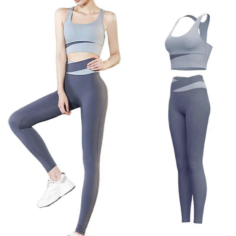 Women Yoga Sets Gym Fitness Suits Shockproof Sports Bra Crop Top High Waist Pants 2 Pcs Tracksuit Lady Butt-lifted Sportswear