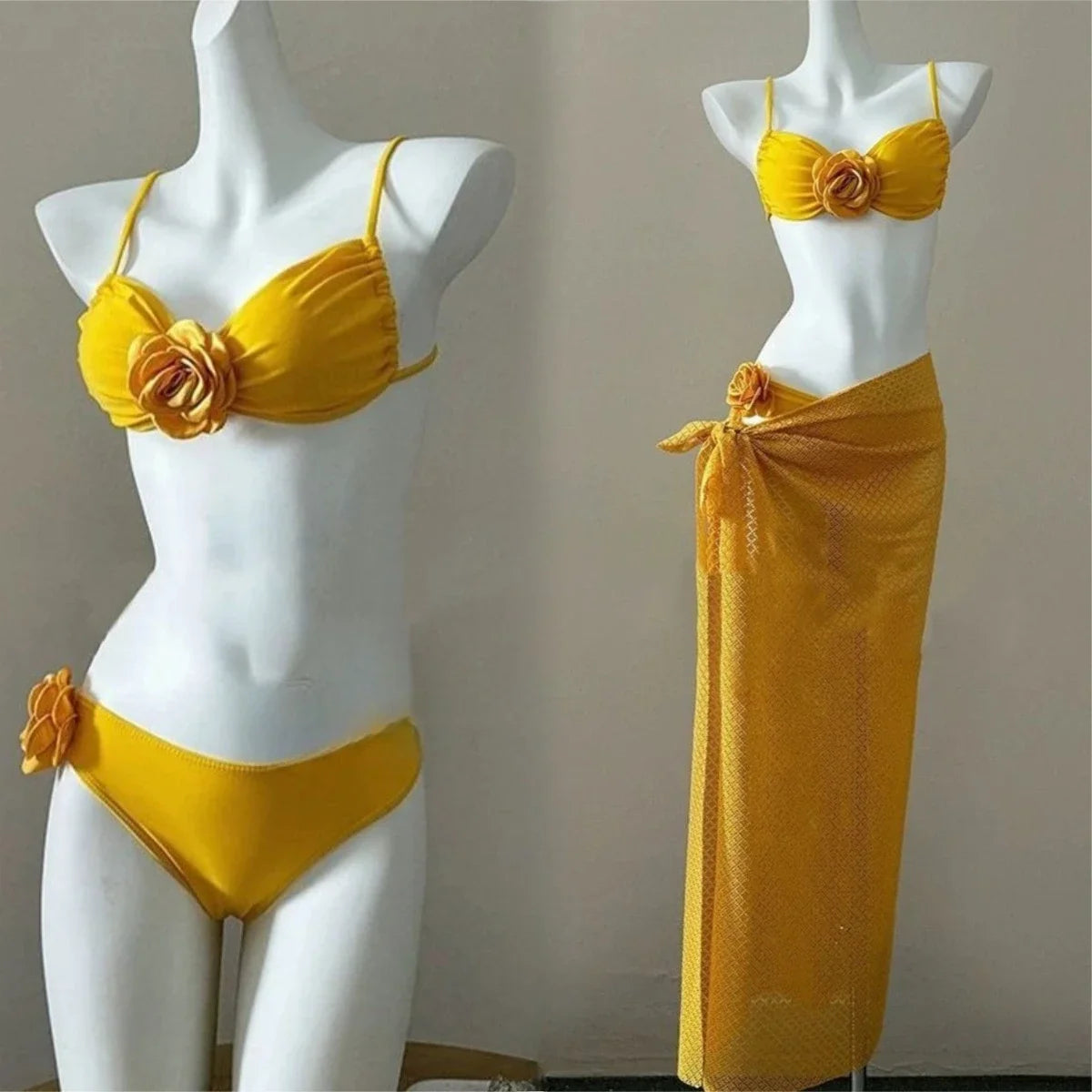 Trendy 2026 Print High Waist Fairy Sexy Sweet 4-Piece Bikini Set - Women's Split Swimwear Beach Vacation Summer Party & Holiday