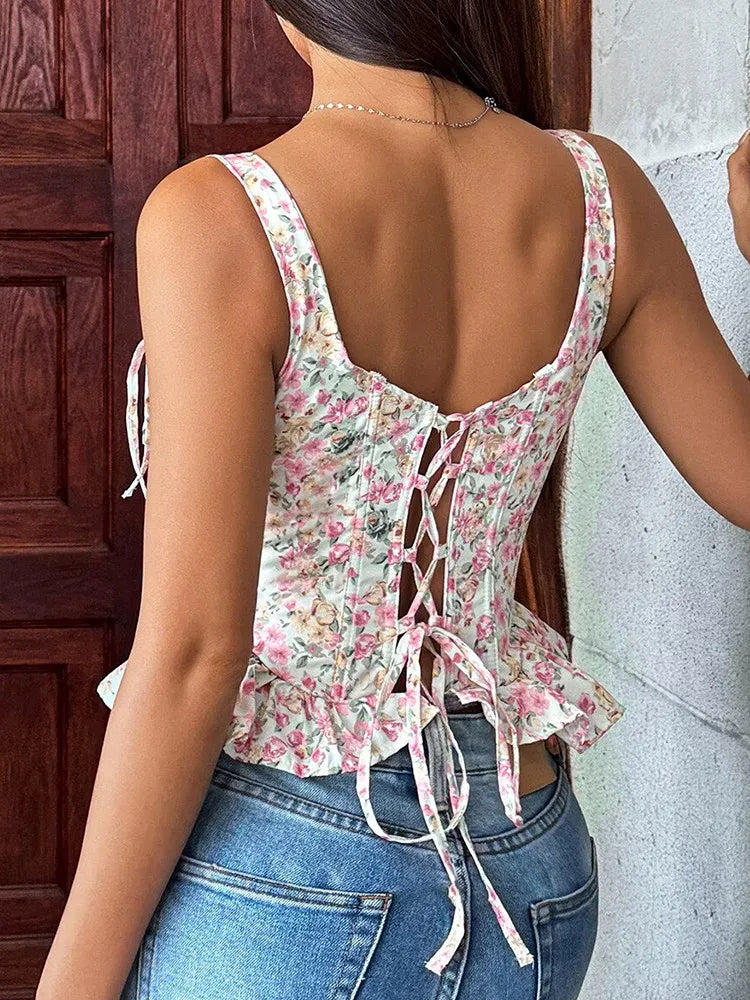 Adjustable Fishbone Waist Shaping Lace Trim Top Women's Fashion 2026 Summer New Arrival Belted Vest Strapless Outerwear