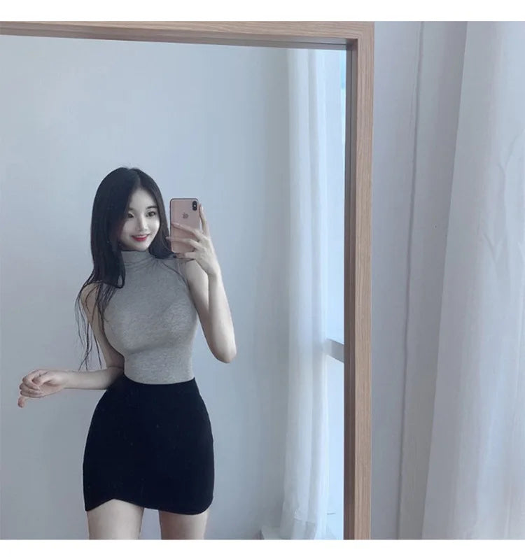 Women's Sexy Solid Halter Crop Top Sleeveless Turtleneck Camisole Summer Casual Fashion Tube Vest
