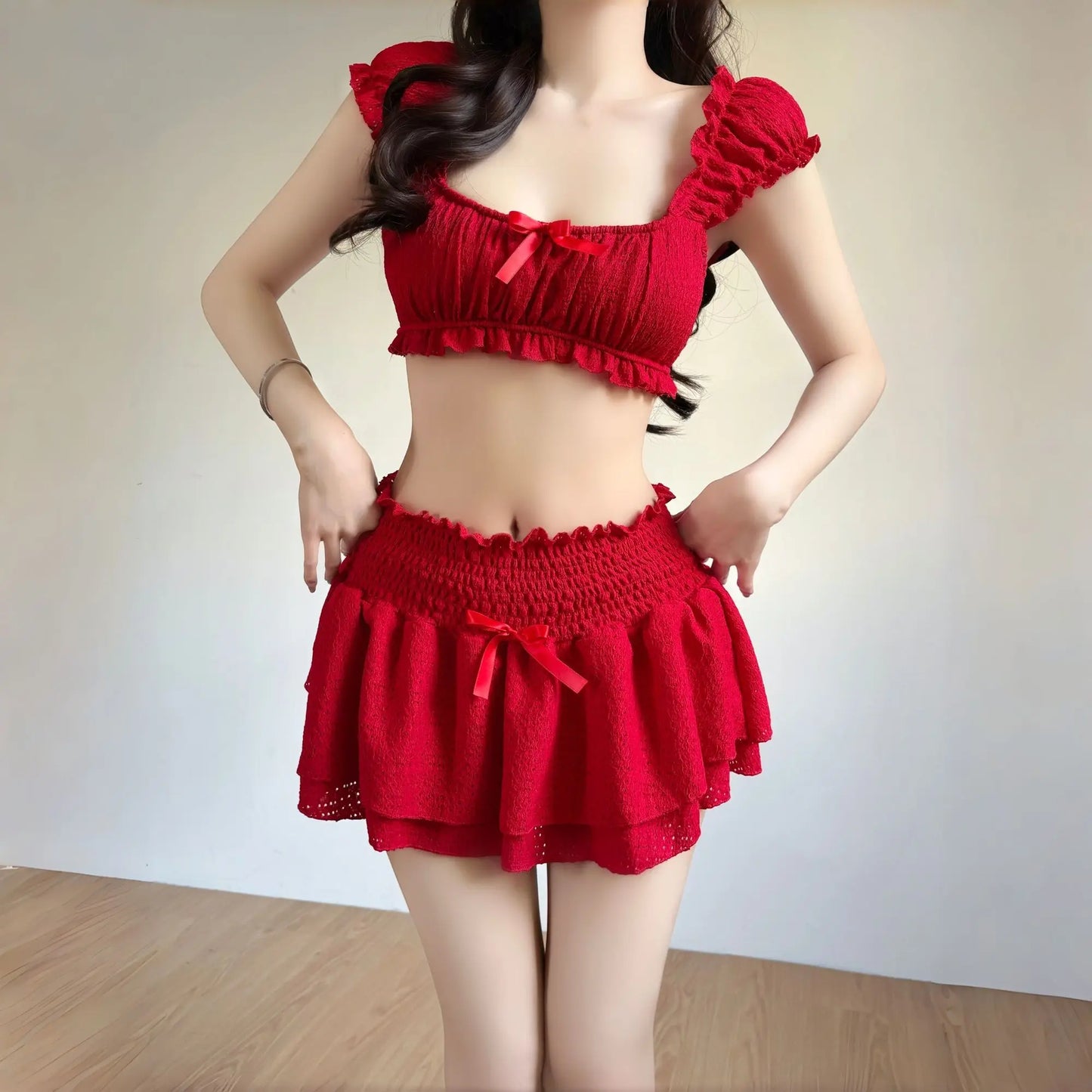 Y2k Harajuku Bikini Sweet 2 Piece Sets Elegant Slim Swimsuit 2000s Swimwear Vintage Beachwear Beach Party Style Swimsuit Women
