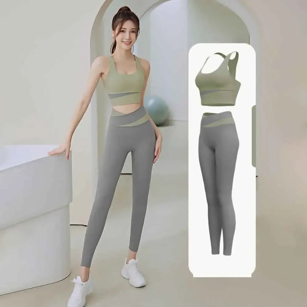Women Yoga Sets Gym Fitness Suits Shockproof Sports Bra Crop Top High Waist Pants 2 Pcs Tracksuit Lady Butt-lifted Sportswear