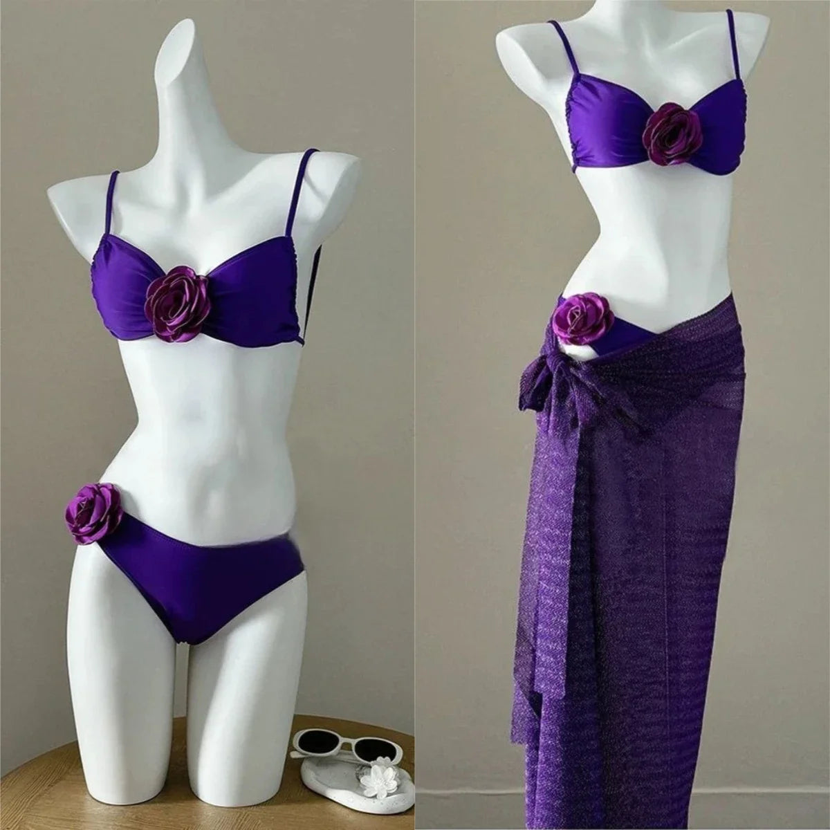 Trendy 2026 Print High Waist Fairy Sexy Sweet 4-Piece Bikini Set - Women's Split Swimwear Beach Vacation Summer Party & Holiday