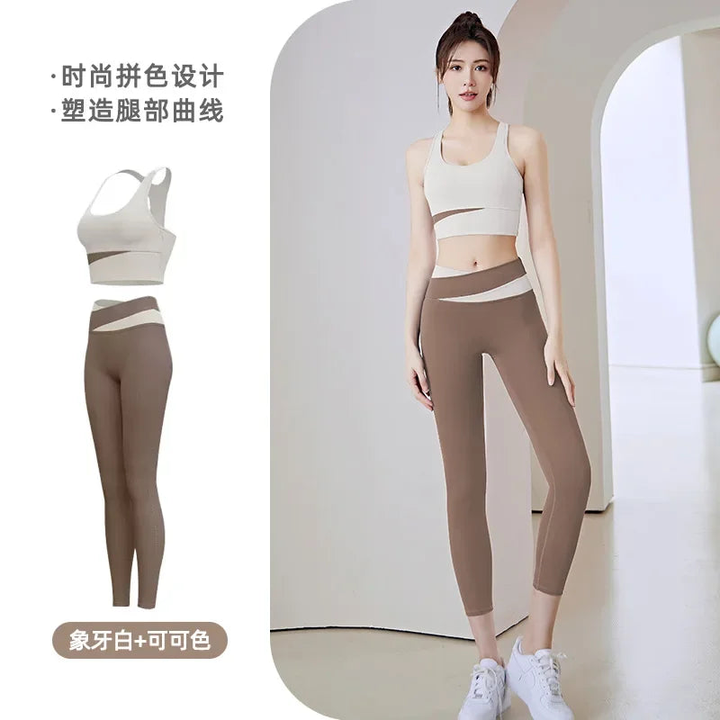 Women Yoga Sets Gym Fitness Suits Shockproof Sports Bra Crop Top High Waist Pants 2 Pcs Tracksuit Lady Butt-lifted Sportswear