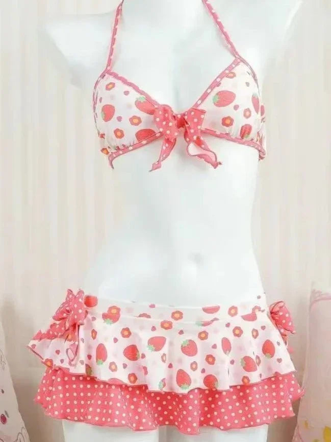 Trendy 2026 Print High Waist Fairy Sexy Sweet 4-Piece Bikini Set - Women's Split Swimwear Beach Vacation Summer Party & Holiday