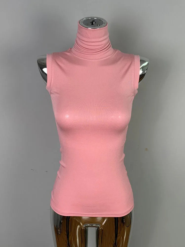 Women's Sexy Solid Halter Crop Top Sleeveless Turtleneck Camisole Summer Casual Fashion Tube Vest