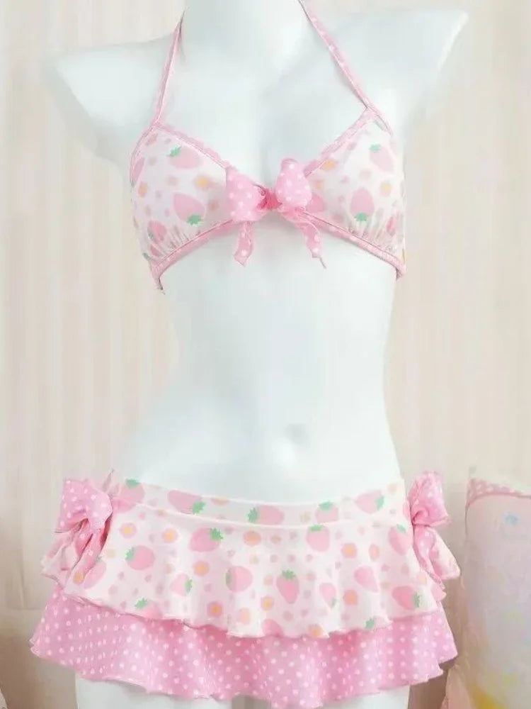Trendy 2026 Print High Waist Fairy Sexy Sweet 4-Piece Bikini Set - Women's Split Swimwear Beach Vacation Summer Party & Holiday